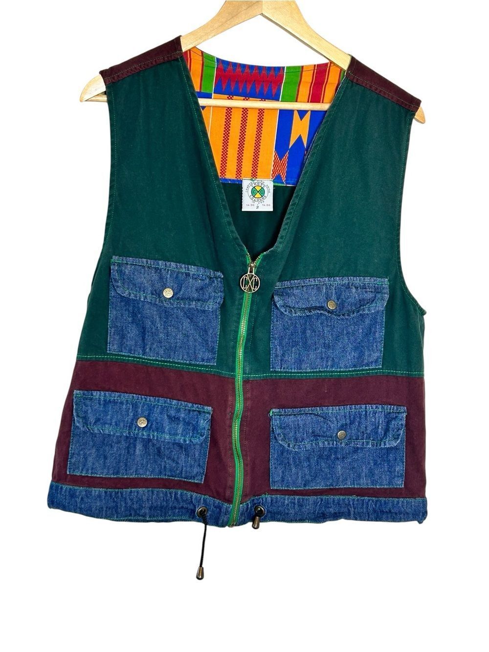 Vintage 1991 Cross Colours color block zipper utility vest size 2 men’s medium